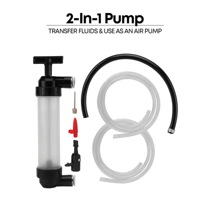 Dual Fluid Transfer and Air Pump with Quick Connect Adapter, light oils and water-based media