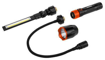 3-in-1 Quick Connect Work Light - Interchangeable Flashlight, Flexible Work Light, and Foldable Work Light