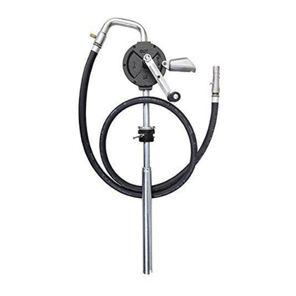 Industrial Rotary Vane Manual Fuel Transfer Pump | 8 Foot Anti-Static Hose, Non-Sparking Nozzle & Nozzle Holder|  Vacuum Breaker & Flame Arrestor