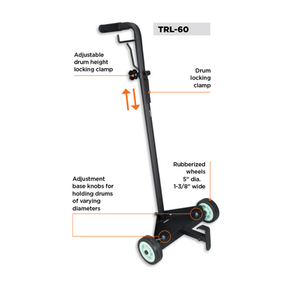 Adjustable Drum Trolley, for up to 120 lbs. or 16 gallons Drums