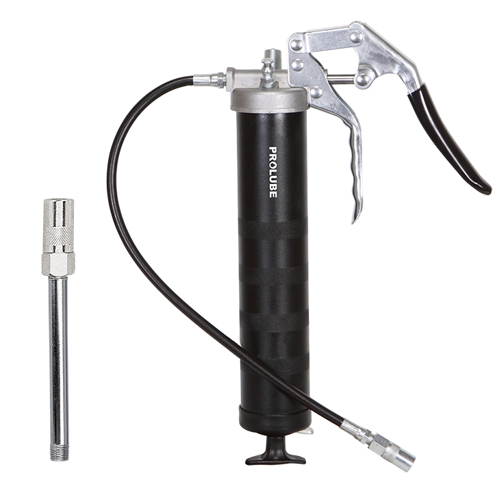Pistol Grip Grease Gun, HD, 5000 psi, w/ 4" Steel Ext, 4-Jaw Coupler, and 18" Hose