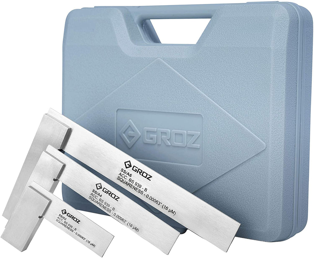 Steel Precision Squares 3 Piece Set, 16 Micron Squareness, 2”, 4” & 6” Blade Lengths