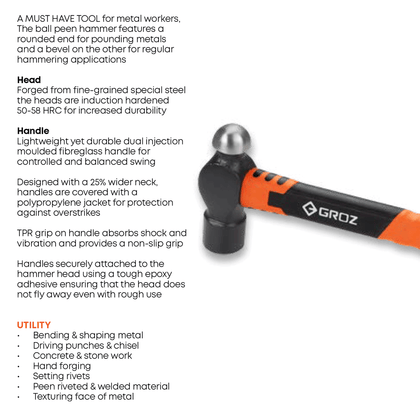 5 Piece Ball Pein Hammers Set - 8, 12, 16, 24, & 32 Oz.