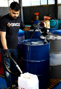 Industrial Rotary Drum Pump, Vane Manual, with 8 Foot Anti-Static Hose, Non-Sparking Nozzle & Nozzle Holder
