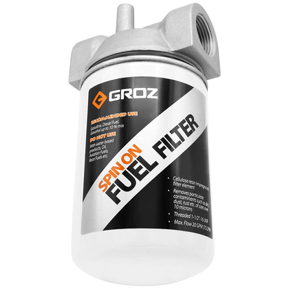 Fuel Filter, Spin On Cartridge Style with 10 Micron Filter, 1 1/2