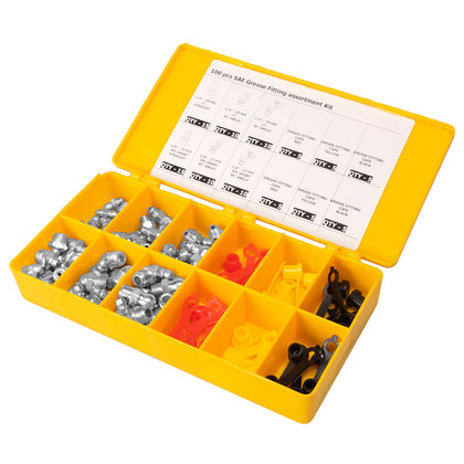 PROLUBE 100 Piece SAE Grease Fitting with Extra-Long Grease fitting Caps Set