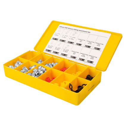 PROLUBE 100 Piece SAE Grease Fitting with Extra-Long Grease fitting Caps Set