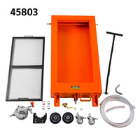 Low Profile Oil Drain with Anti Splash Screen, with Gravity Drain or Manual Rotary Pump