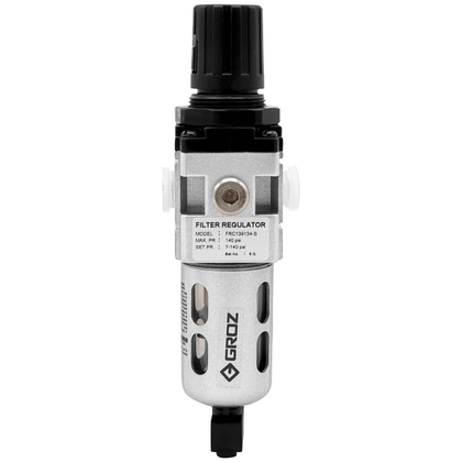 Groz ¼ inch NPT Miniature Air Filter, Regulator Combination with Polycarbonate Bowl