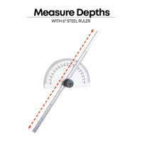 Rectangular Head Depth Gauge with Protractor, 6 inch Steel Ruler