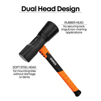 16" Tire Hammer with Fiberglass Handle, 5.5 lb Dual Rubber and Steel Head