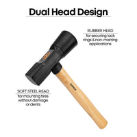 16" Tire Hammer with Hickory Wood Handle, 5.5 lb Dual Rubber and Steel Head