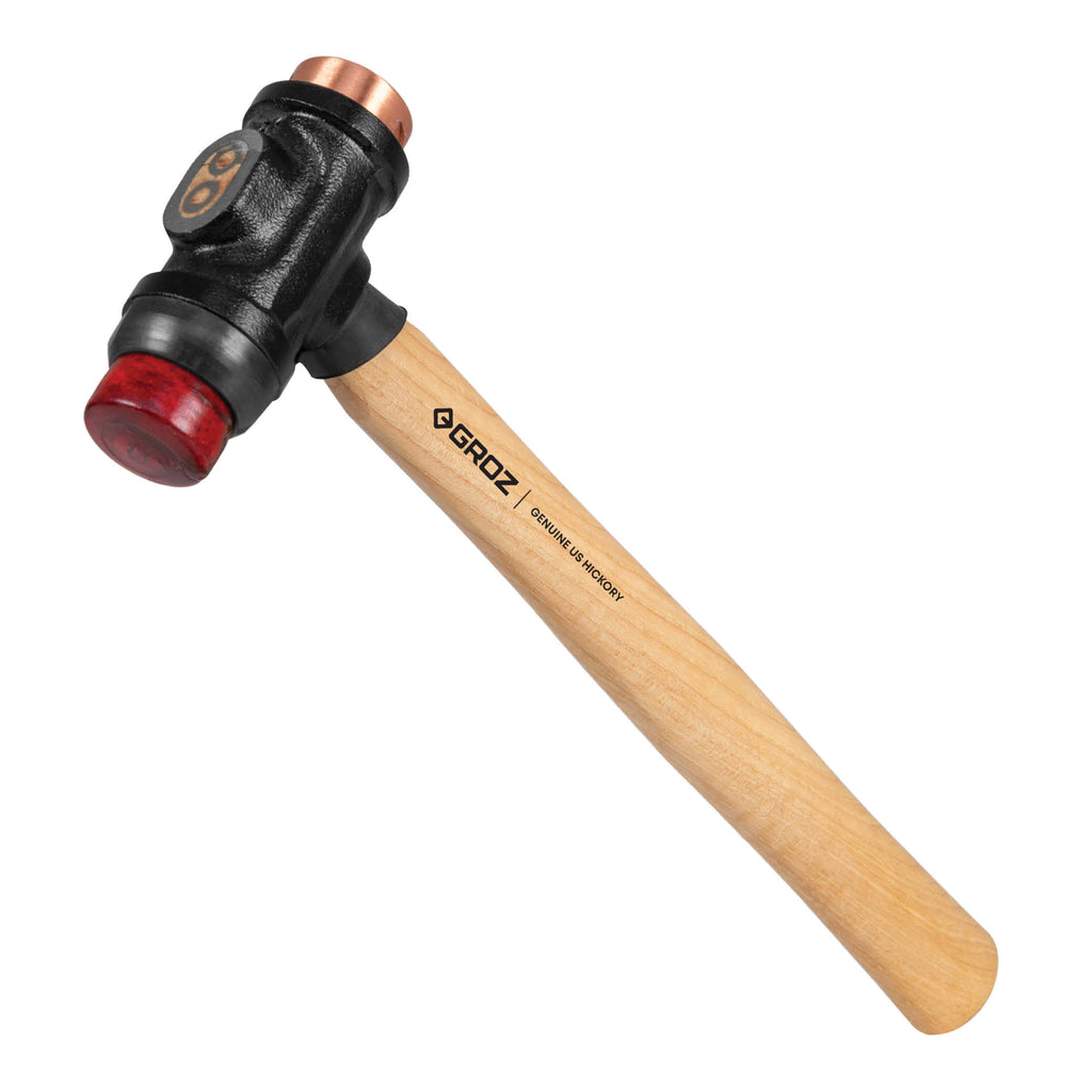 1" Diameter Face Copper and Hide Mallet, 11" Hickory Wood Handle