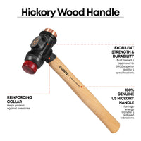 1" Diameter Face Copper and Hide Mallet, 11" Hickory Wood Handle