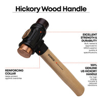 1.5" Diameter Face Copper and Hide Mallet, 11" Hickory Wood Handle