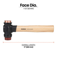 1.5" Diameter Face Copper and Hide Mallet, 11" Hickory Wood Handle
