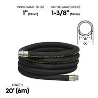 20' Replacement Anti-Static Fuel Hose, 1" NPT