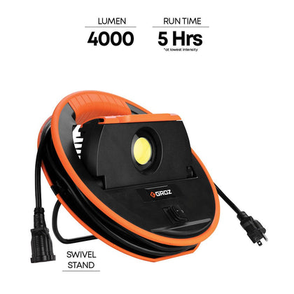 LED Work Light with 16 Foot Cable Reel, 4000 Lumens