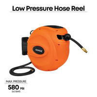 Air and Water Hose Reel, 50ft Hose, 3/8" ID, 217 PSI — Plastic Casing