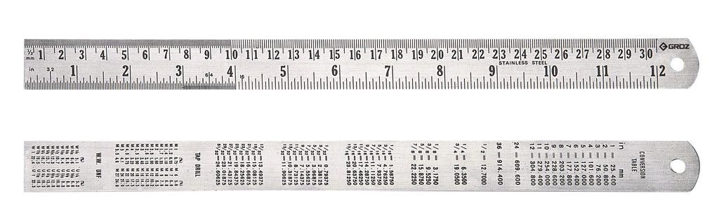 Stainless Steel Ruler, Imperial & Metric Graduations - 6", 12", 18", 24", 40", or 48"
