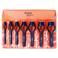 Groz 7-Piece Arch Punch Set | Bell Type | Leather, Cardboard, Canvas, Rubber, Plastic, Soft Material | 45+/-5 HRC
