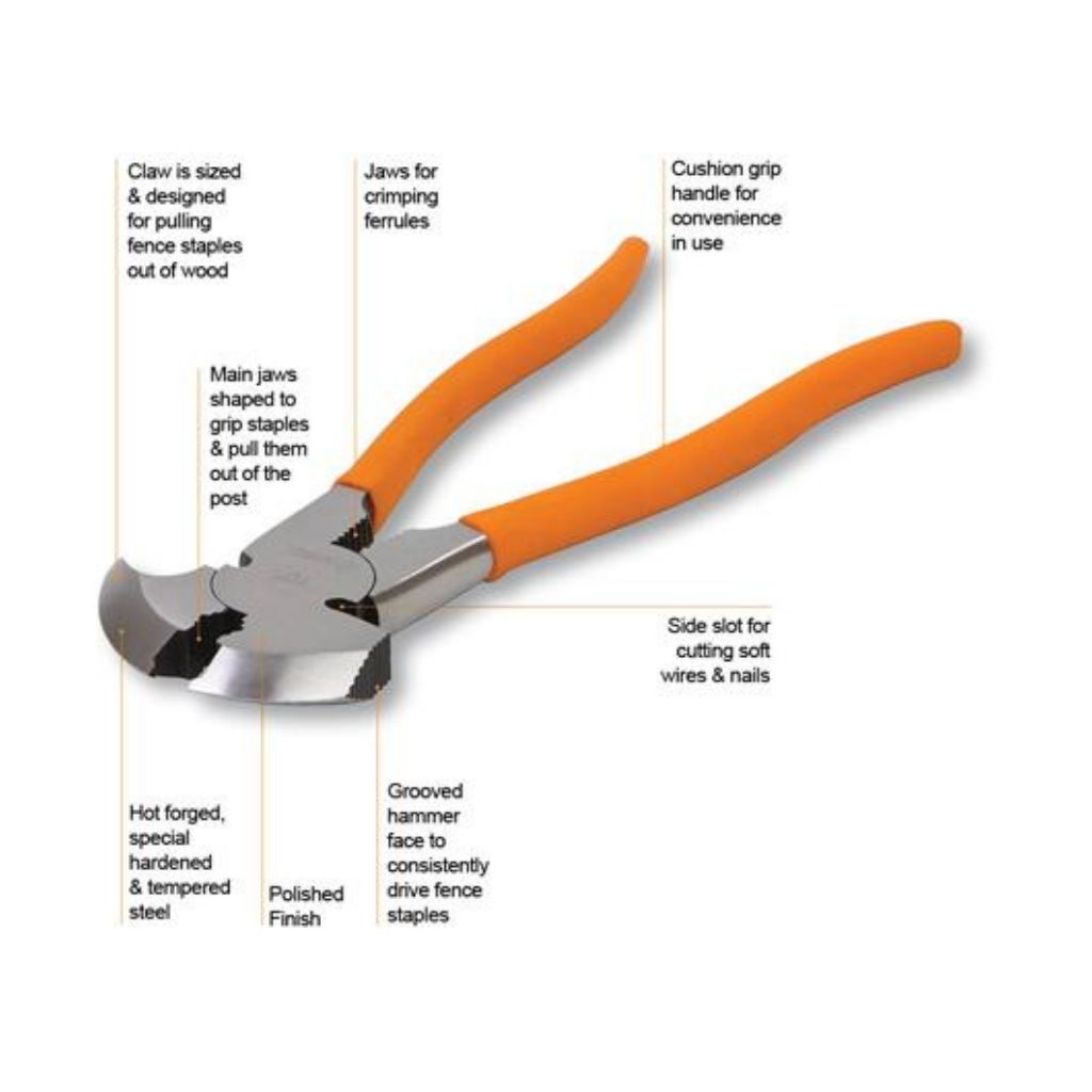 Groz 10-1/2 inch Fencing Pliers | Heavy Duty | Multi-Use | Forged Body