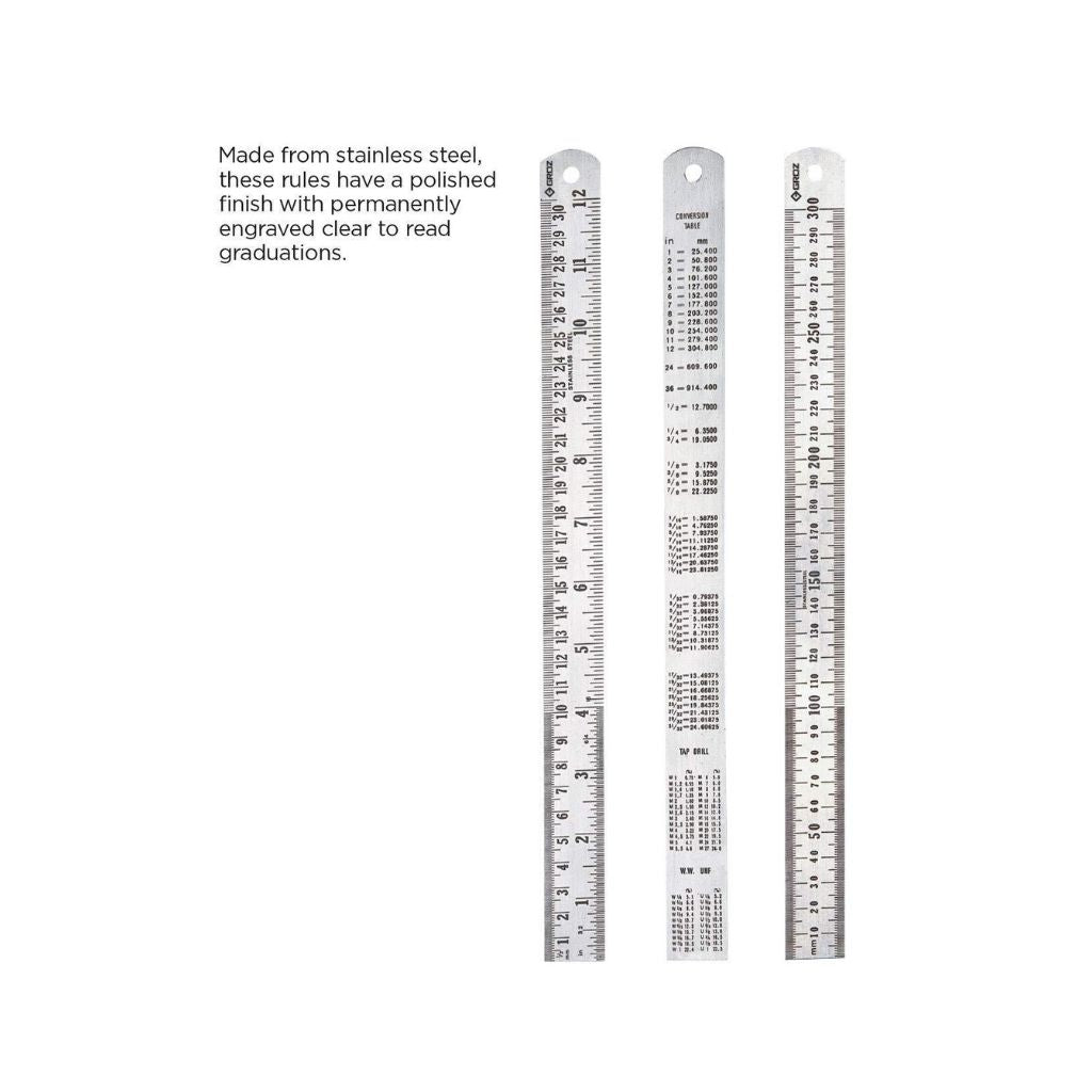 Stainless Steel Ruler, Imperial & Metric Graduations - 6