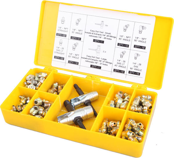 PROLUBE 101 Piece Grease Fitting Set with SAE Easy Out Tools