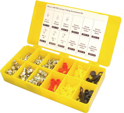 100 Piece Grease Fitting and Extra-Long Grease Fitting Caps Set