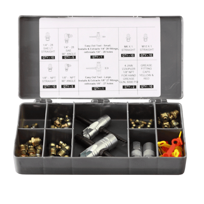 Grease Fittings & Assortment Kit, 65pc. Set Assortment