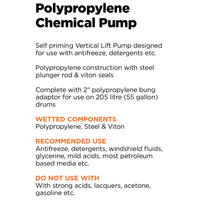 Polypropylene Pump for use with 55 gal drums