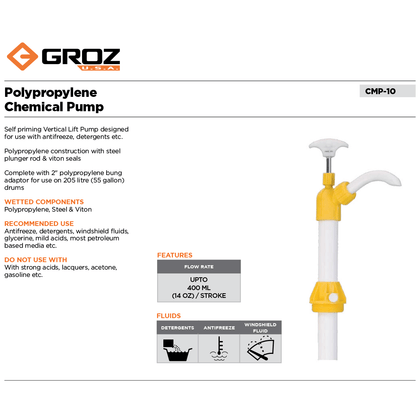 Polypropylene Chemical Pump, for use with 55 Gallon Drums