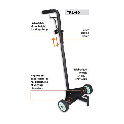 Adjustable Drum Trolley, for up to 120 lbs. or 16 gallons Drums