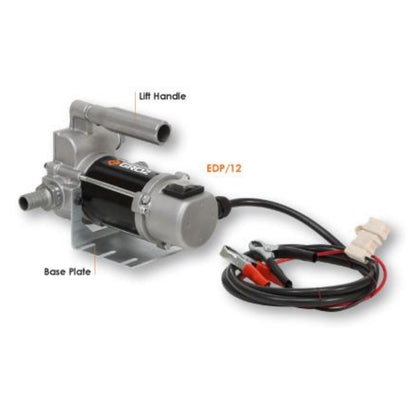 12V Dc Electric Diesel Pump Only, Base Mount, with Lift Handle, Hose Barbs/Battery Cable