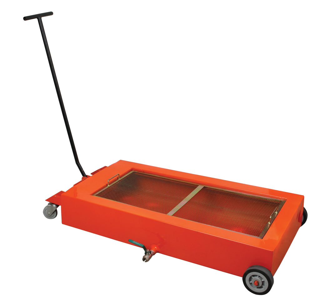 Low Profile Oil Drain with Anti Splash Screen, with Gravity Drain or Manual Rotary Pump