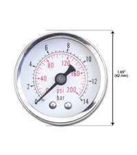 Pressure Gauge 1/8" NPT Dual Scale PSI/bar, Back Mount 0-14 PSI Range +/- 5%