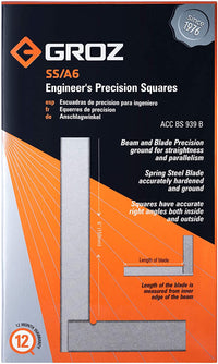 Precision Steel Square - 6-inch - Machinist Steel Square - 16 Micron Squareness