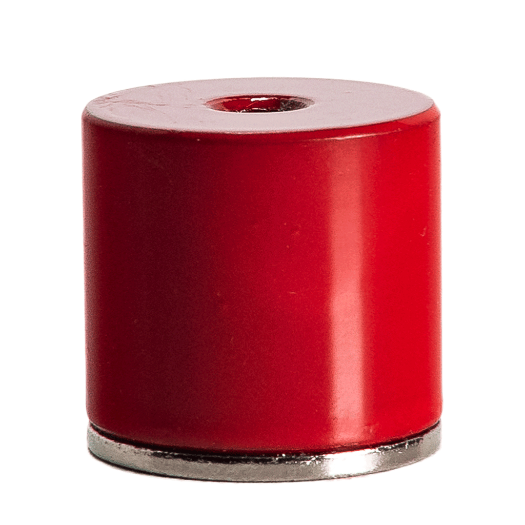 Pot Magnet with 1/4" Tapped Hole, in 6, 10, 13.2, or 28.6 Pound Magnetic Pulls