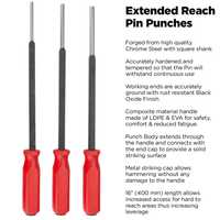 Extended Reach Pin Punches Set - 3pcs, 1/4", 5/16" & 3/8"