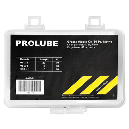 Metric Grease Fitting Kit - 80 piece Assortment - 6,000 PSI -  Includes M6, M8 & M10 Fittings (Straight & 90°) -Metric Grease Fittings,