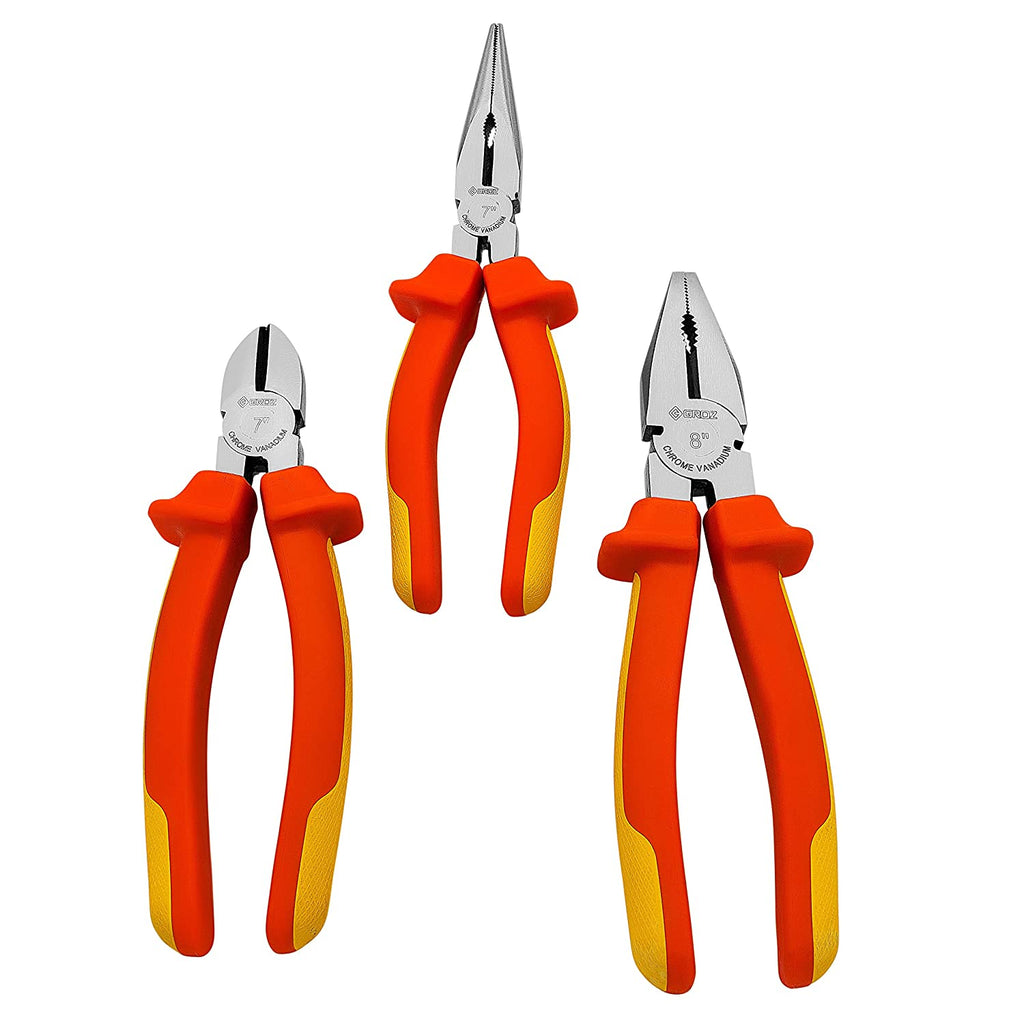 3 piece insulated plier set with 1000V TPR Grip